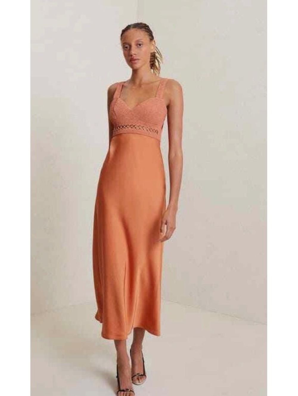 A.L.C. Talia Satin Midi Dress Sleeveless Burnt Terracotta